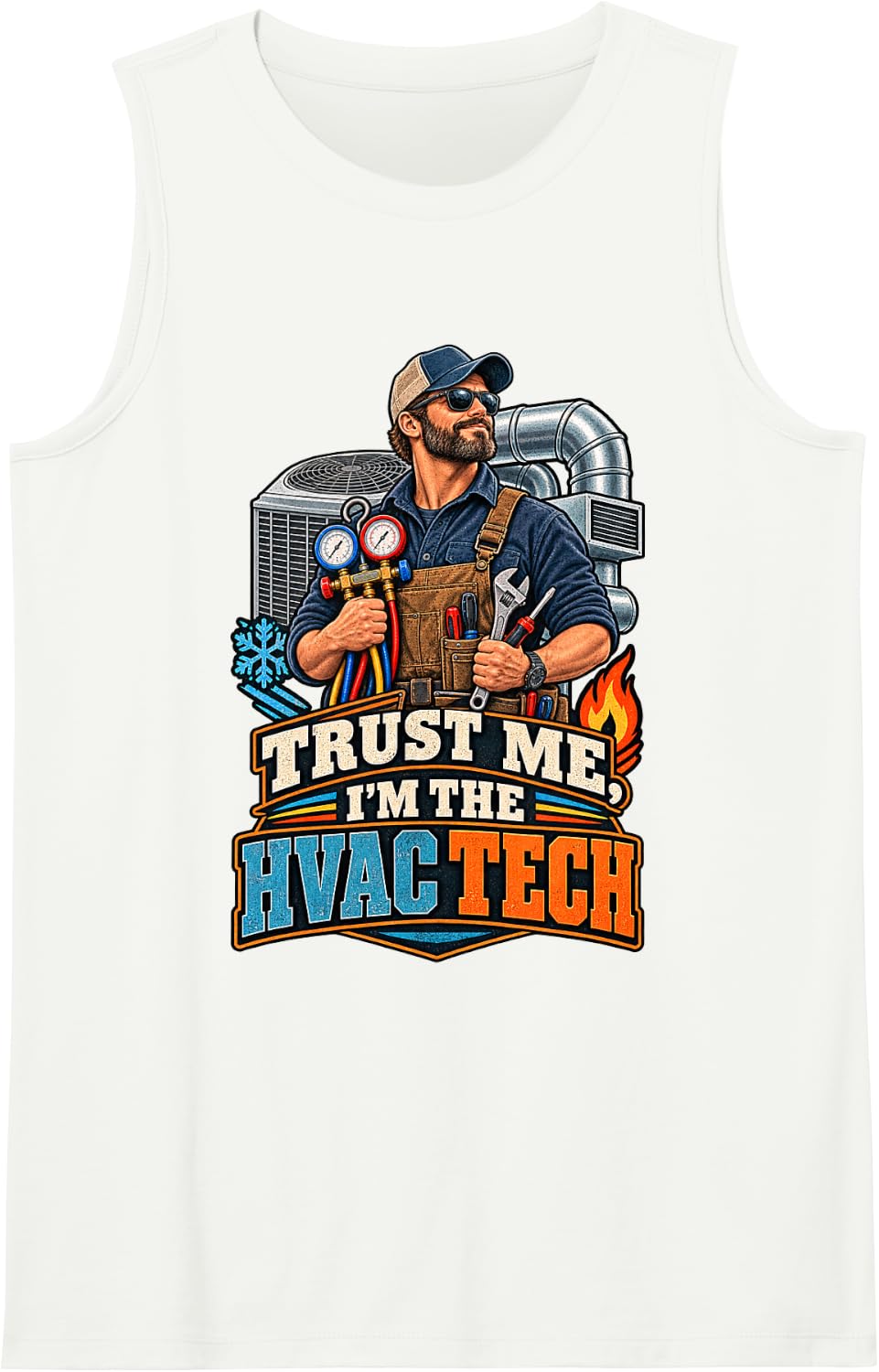 Funny HVAC Technician Heating Cooling Tech Sleeveless Tank Top - White