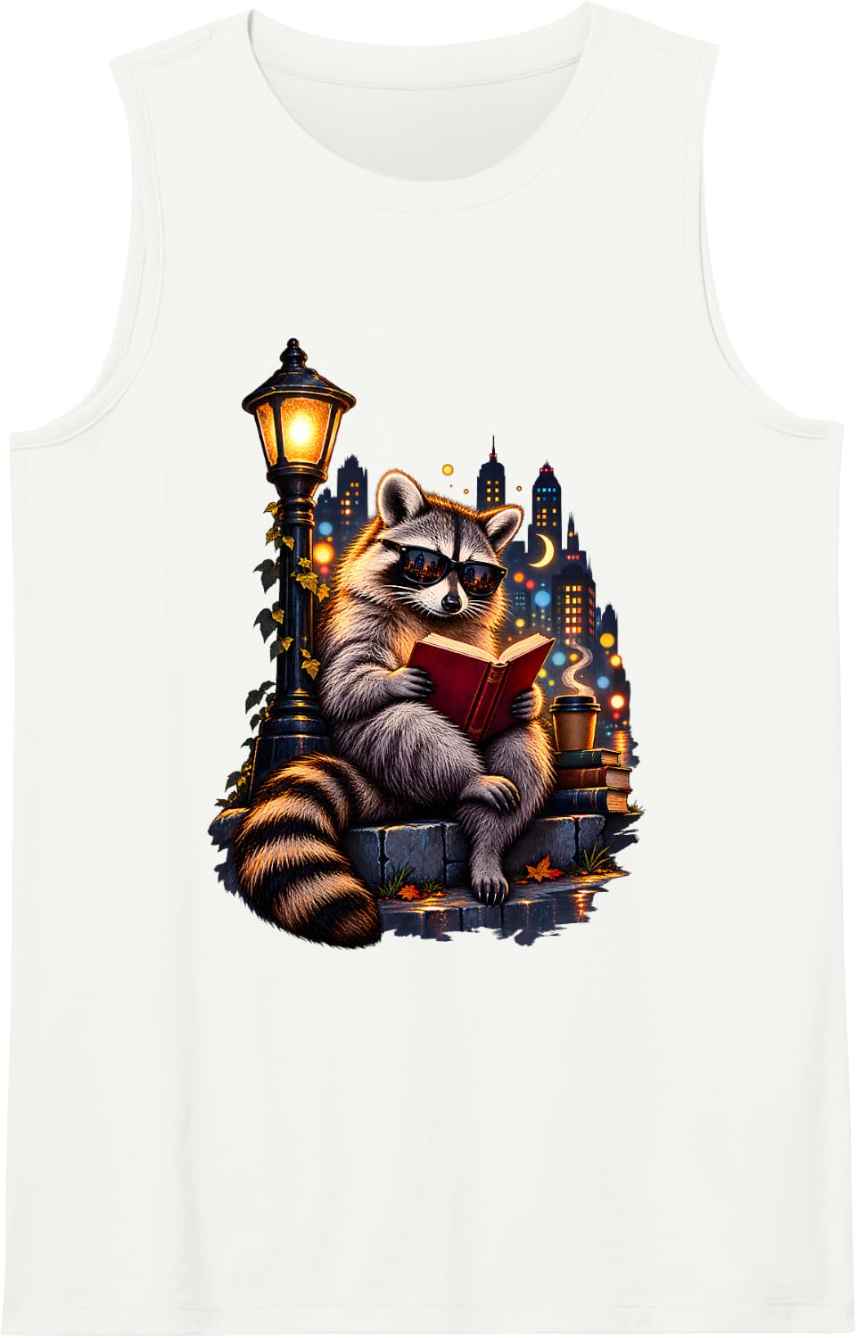 Raccoon Book Lover Librarian Reading Library Readers Sleeveless Tank Top - White