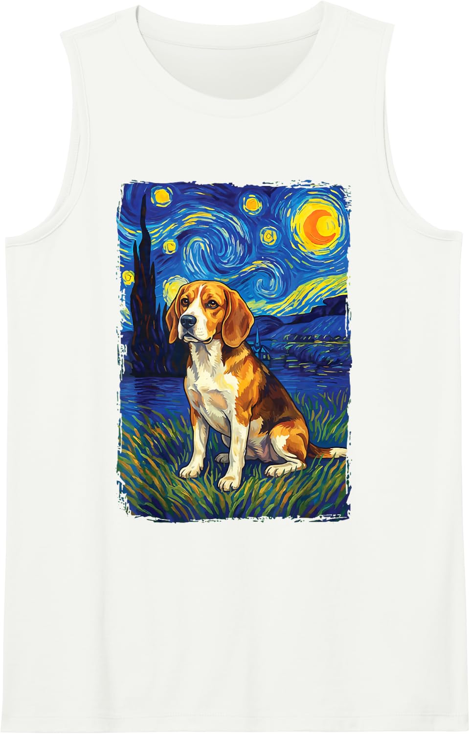 Beagle Starry Night Sleeveless Tank Top - White