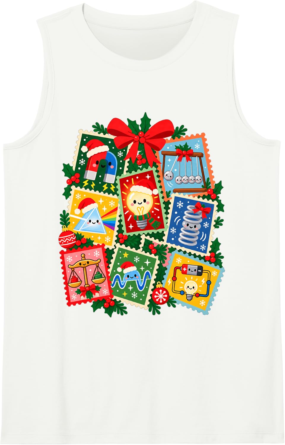 Physics Teacher Christmas Science Holiday Stamp Collage Sleeveless Tank Top - White