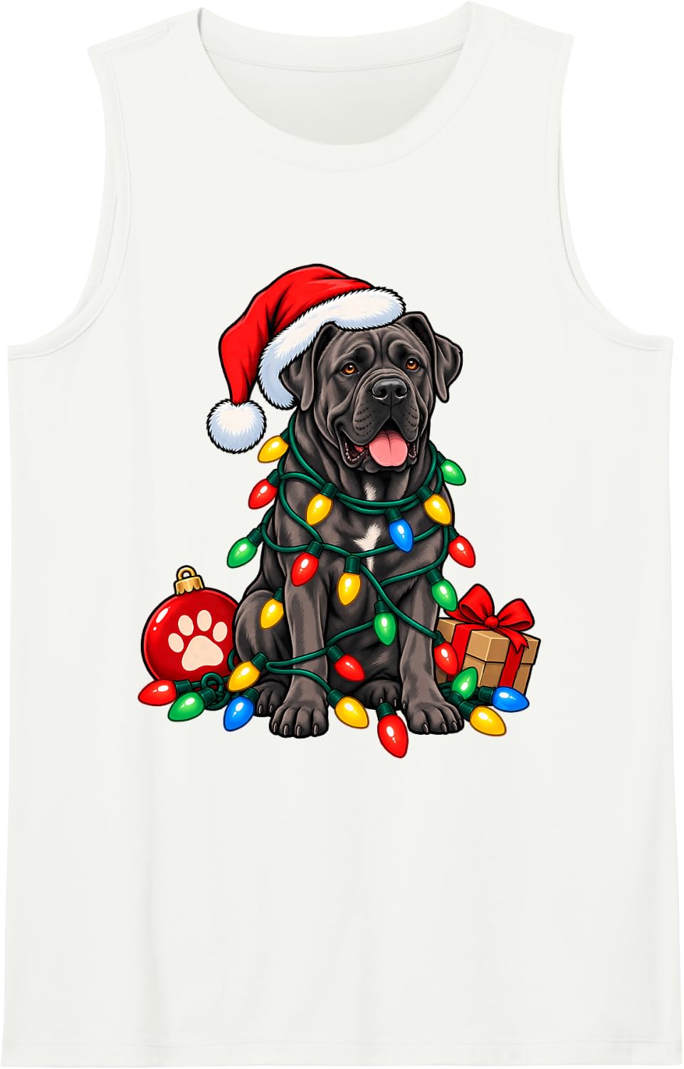 Santa Cane Corso Christmas Lights Funny Dog Lover Xmas Sleeveless Tank Top - White