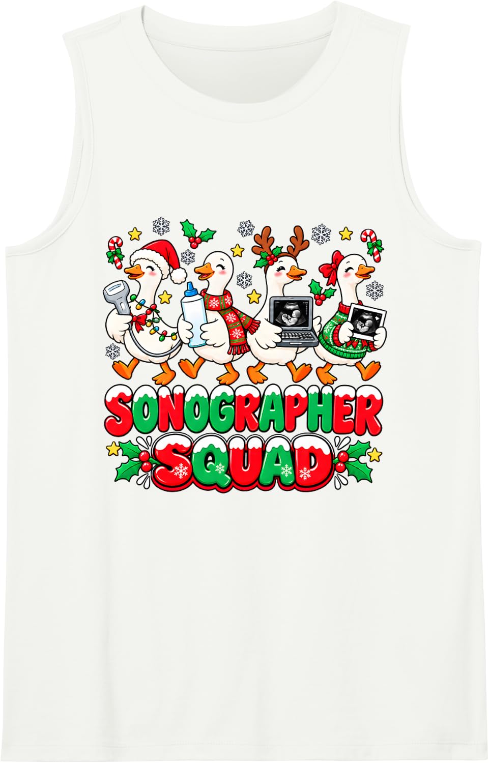 Sonography Christmas Vascular Sonographer Squad Goose Xmas Sleeveless Tank Top - White