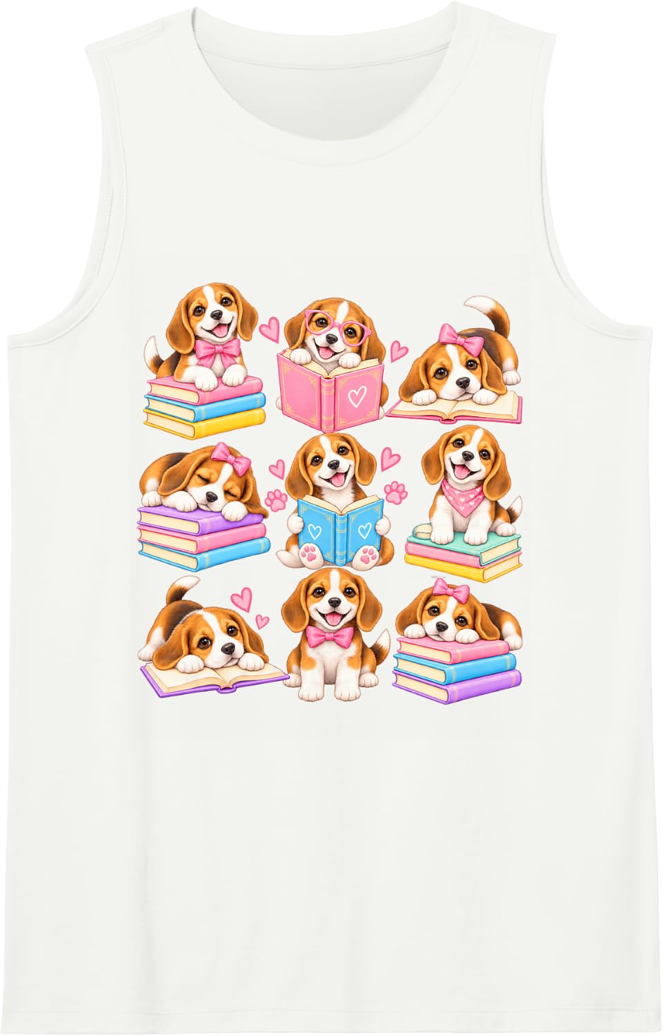 Beagle Reading Books Sleeveless Tank Top - White