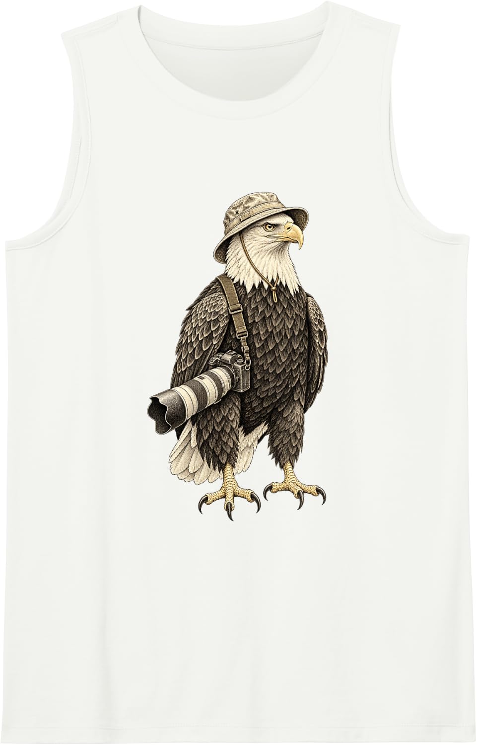Wildlife Photographer Bald Eagle Safari Hat Camera Sleeveless Tank Top - White