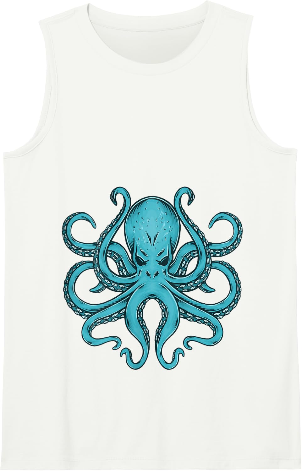 Cool Octopus Stuff Boys Men Kraken Tee Ocean Blue Octopus Tank Top - White