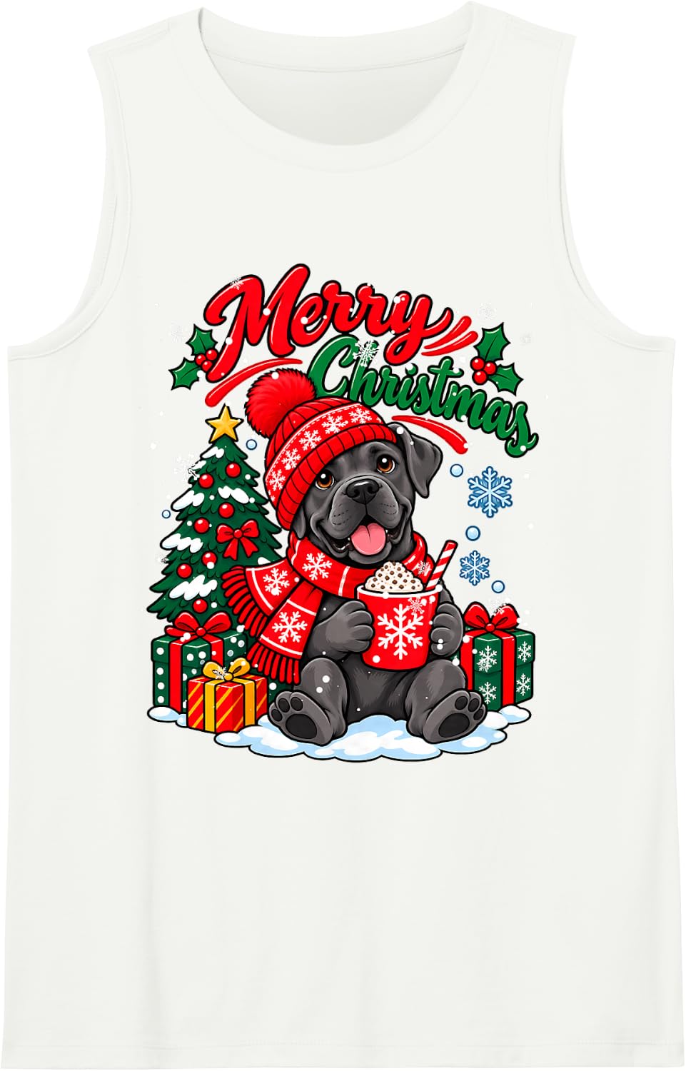 Cute Cane Corso Dog Drink Hot Cocoa Christmas Xmas Sleeveless Tank Top - White