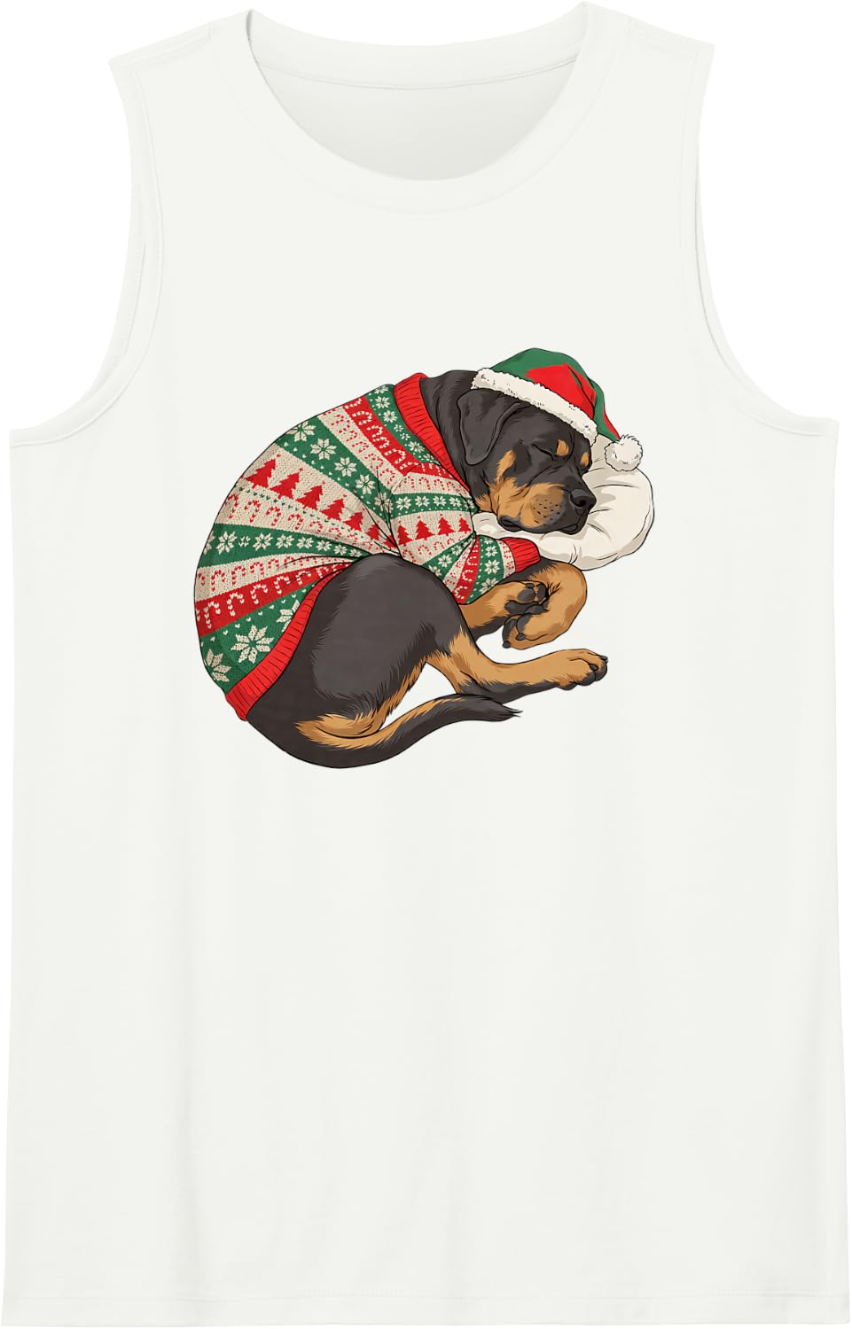 Sleepy Cane Corso Cozy Pajama Santa Hat Dog Mom Dad Lover Sleeveless Tank Top - White