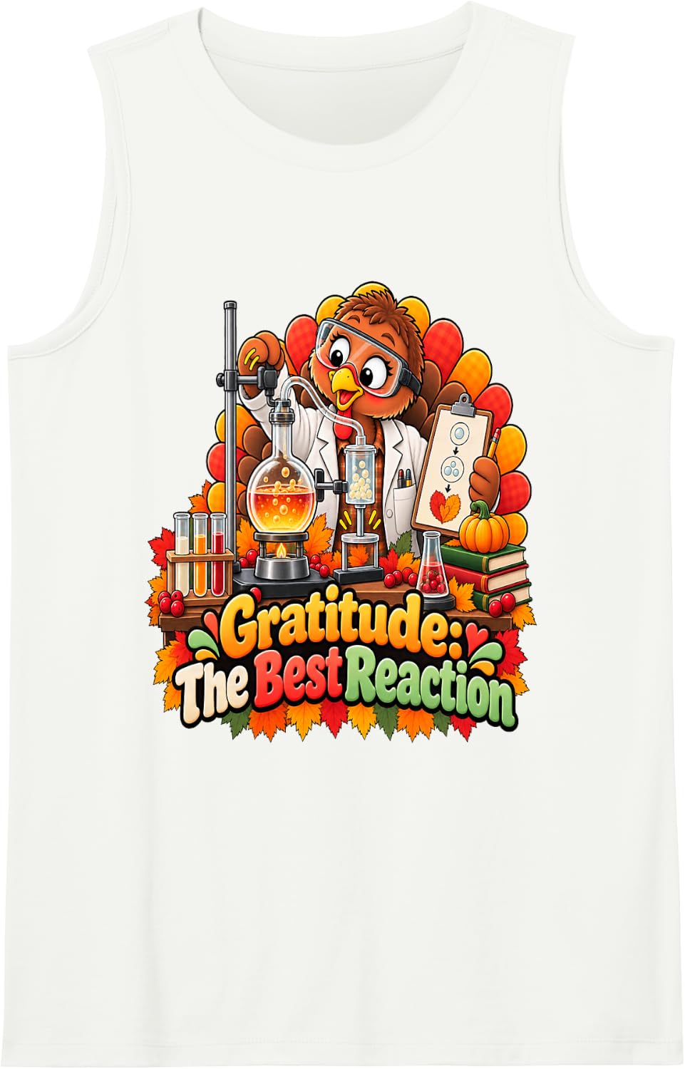 Gratitude: The Best Reaction Thanksgiving Chemistry Teacher Sleeveless Tank Top - White