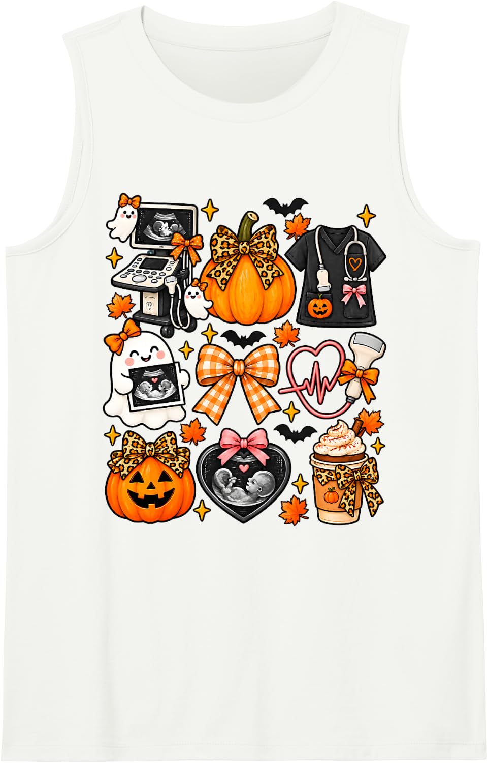 Sonographer Halloween Pumpking Fall Sonography Ultrasound Sleeveless Tank Top - White