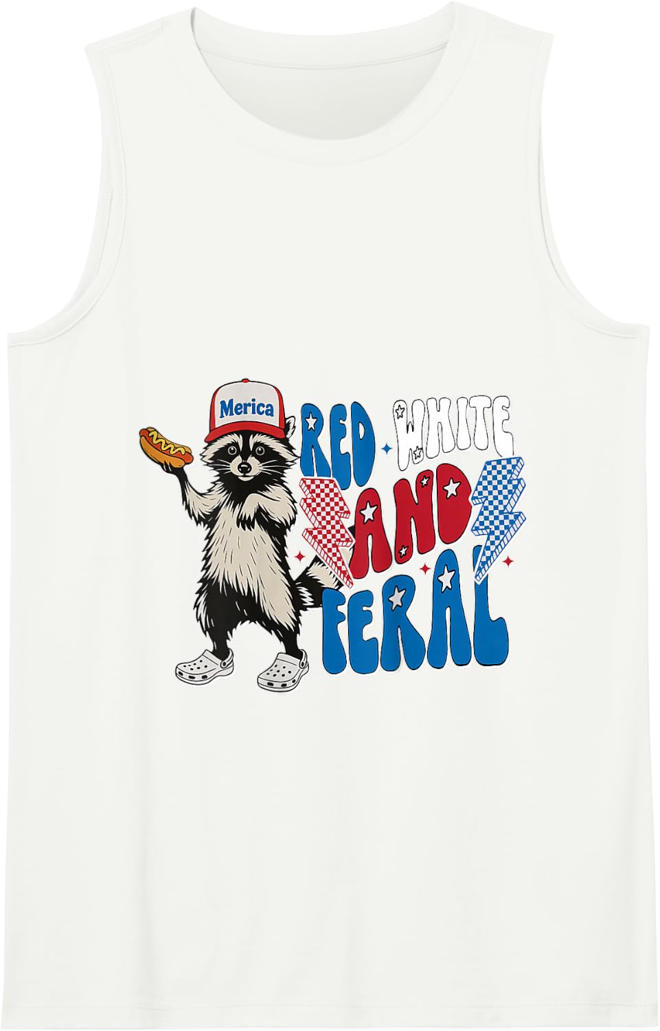 Red White And Feral Raccoon 4Th Of-July Tank Top - White