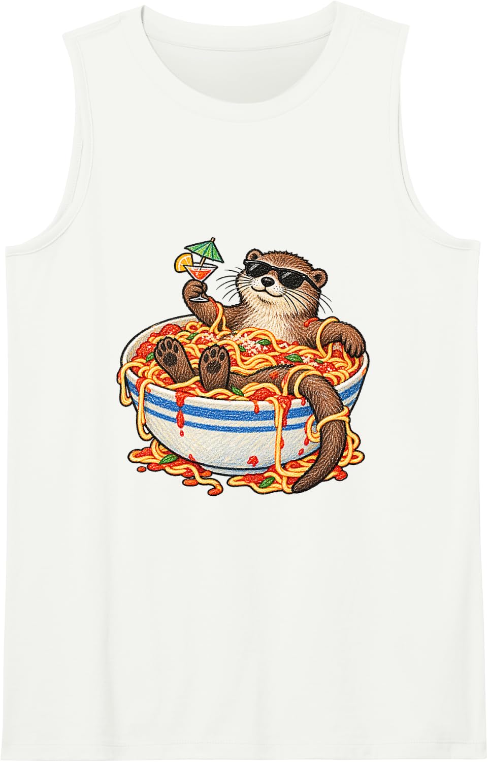Otter in Spaghetti Hot Tub Funny Animal Meme Sleeveless Tank Top - White