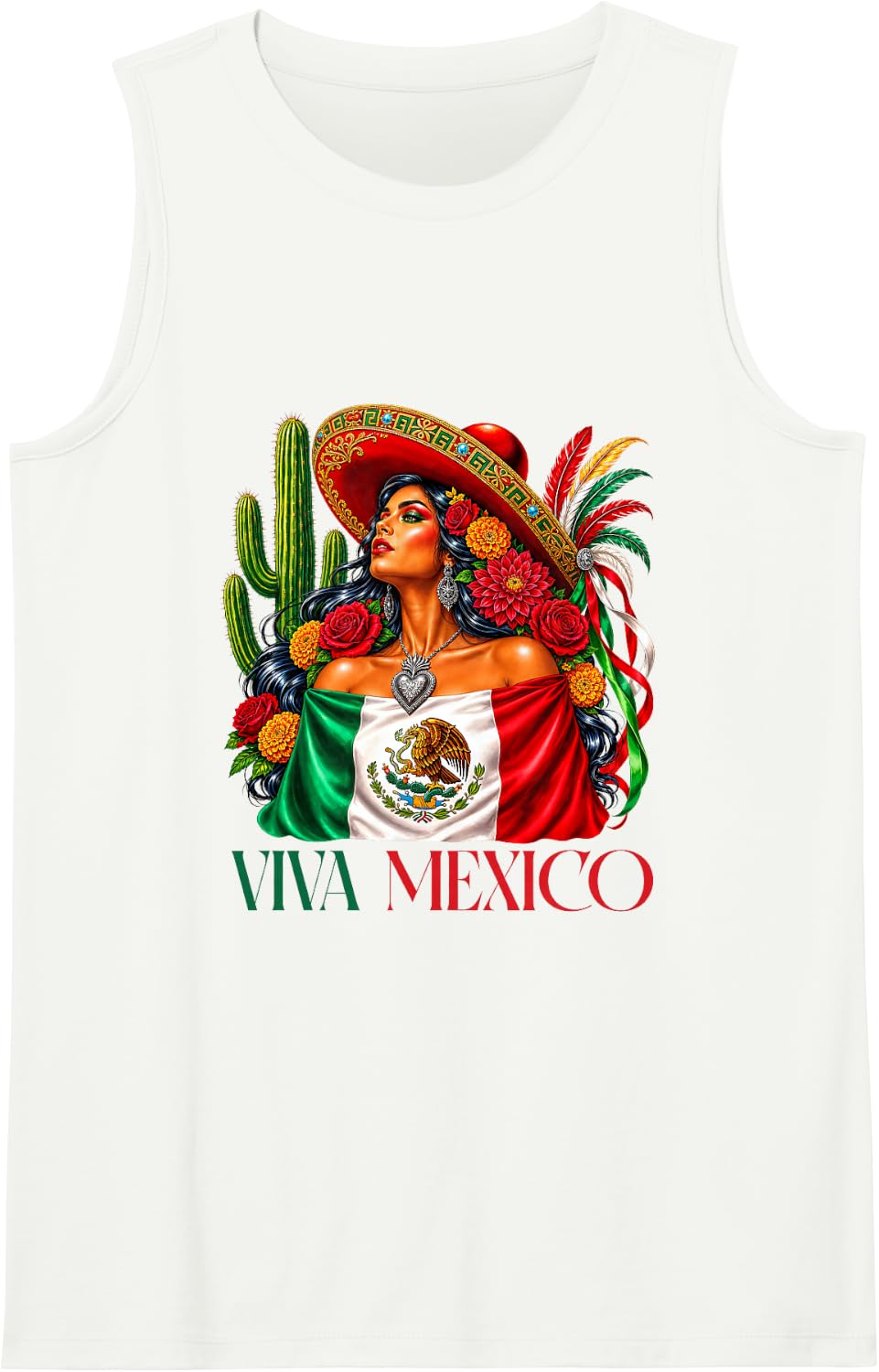 Viva Mexico Women Mexico Flag Mexican Hispanic Siesta Pride Sleeveless Tank Top - White