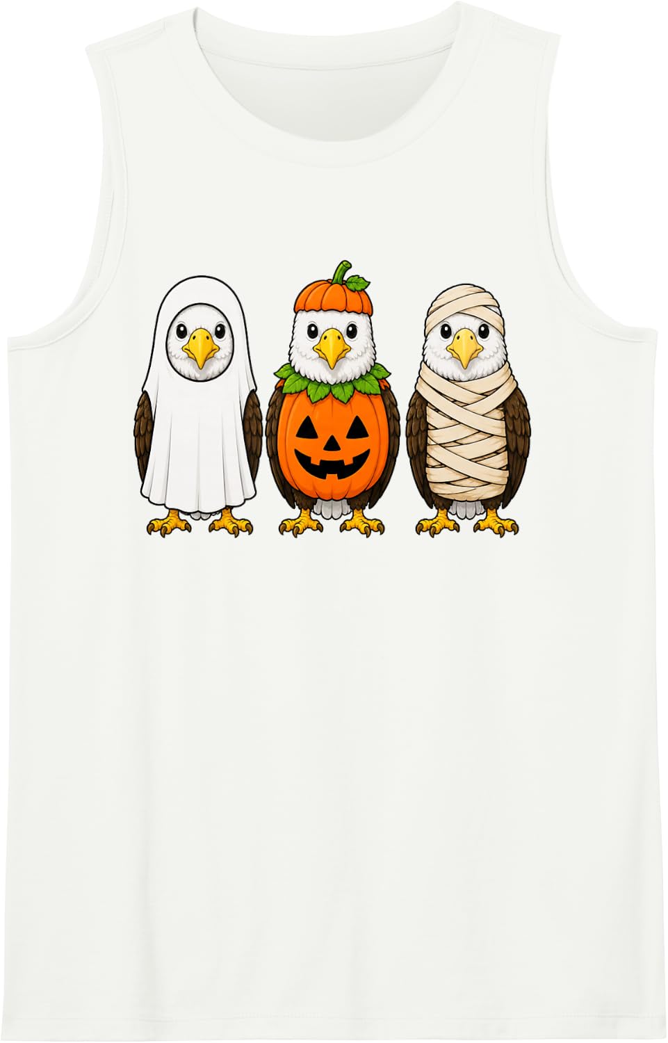 Spooky Bald Eagle Pumpkin Ghost Halloween Birdwatcher Tank Top - White