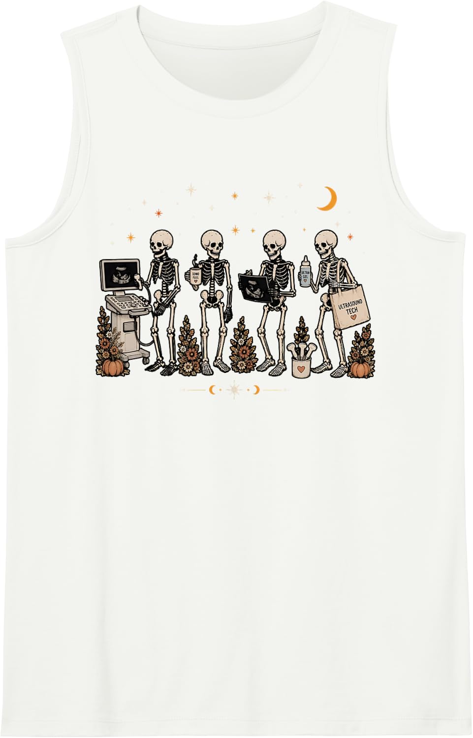 Wildflower Skeleton Sonographer Ultrasound Tech Halloween Tank Top - White