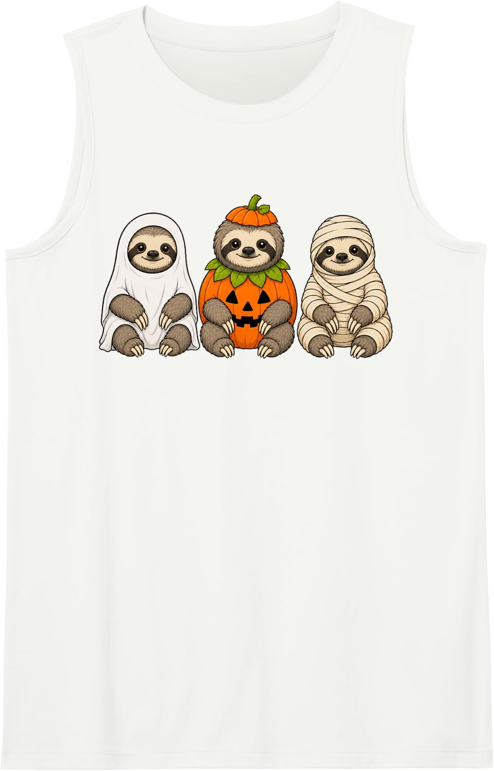 Spooky Sloth Pumpkin Ghost Halloween Tank Top - White