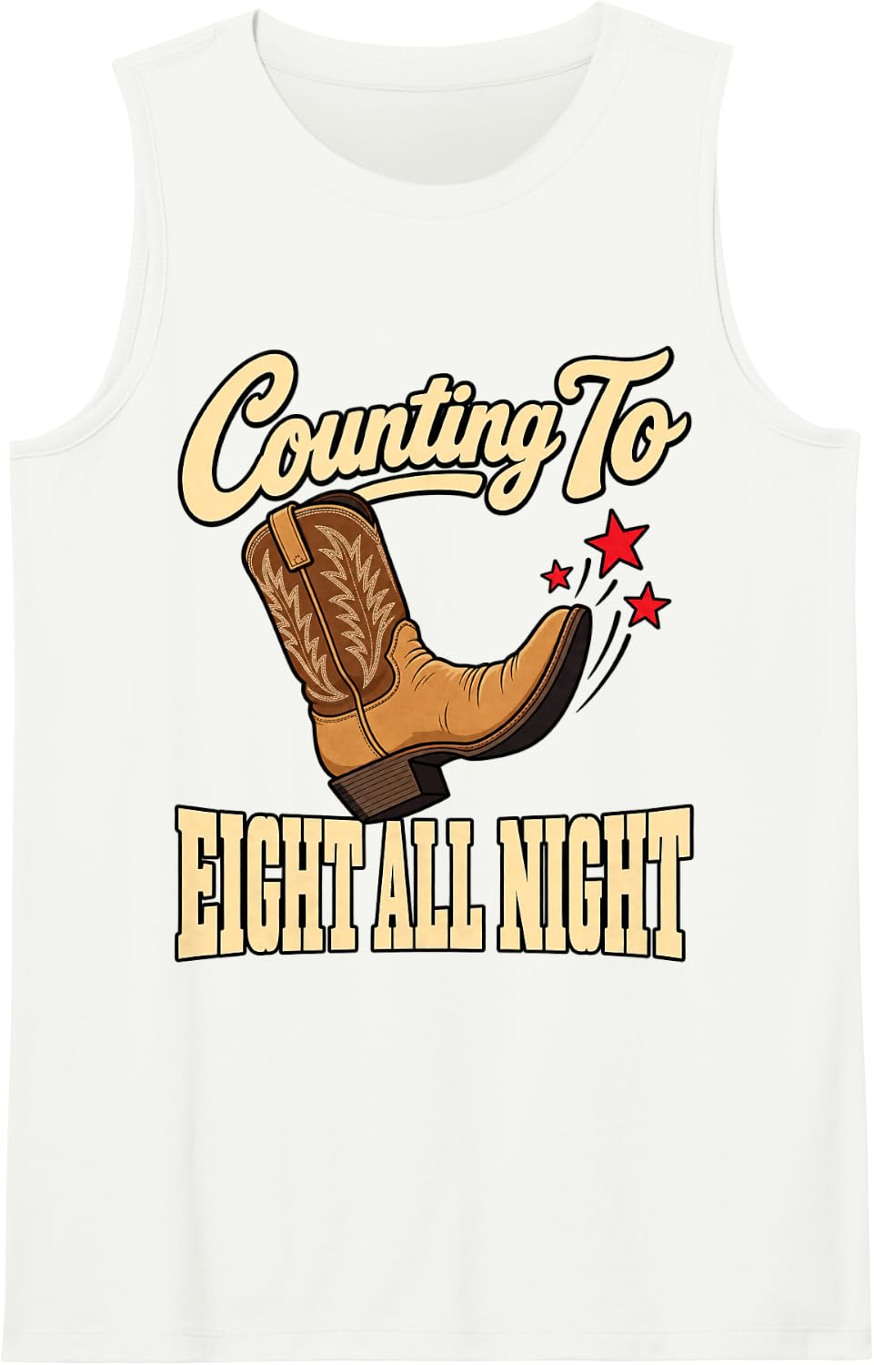Line Dancing Counting to Eight All Night Boot Funny Western Sleeveless Tank Top - White