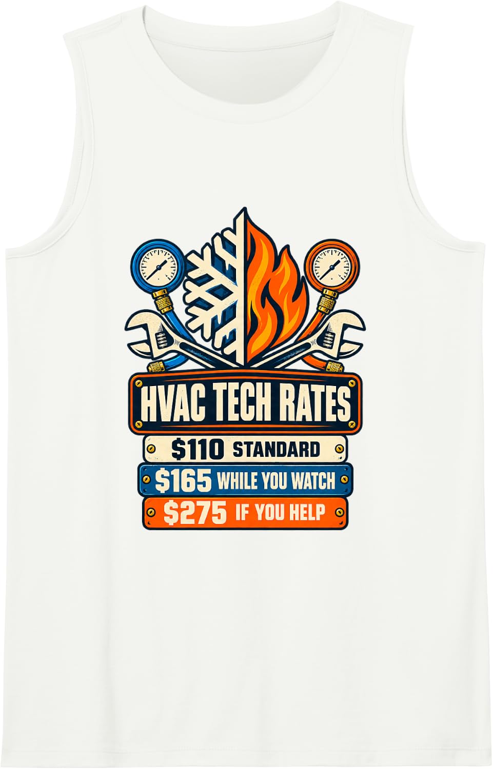 HVAC Tech Rates Funny Technician Mechanic Sleeveless Tank Top - White