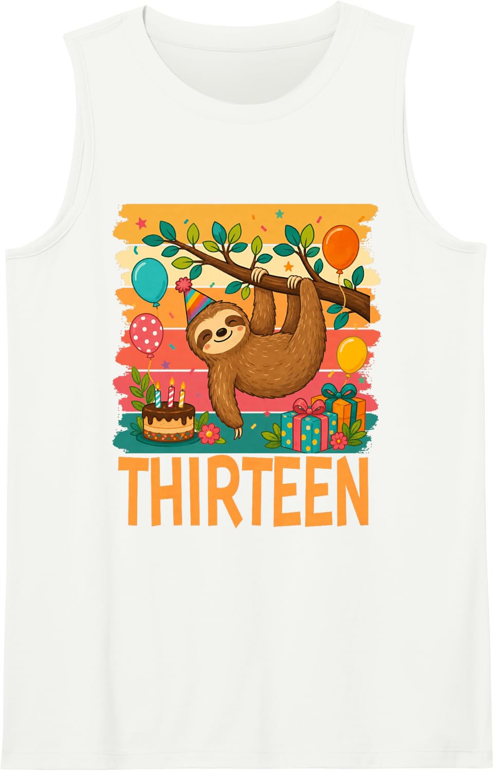 13th Birthday Sloth Lovers Themed 13 Year Old Birthday Tank Top - White