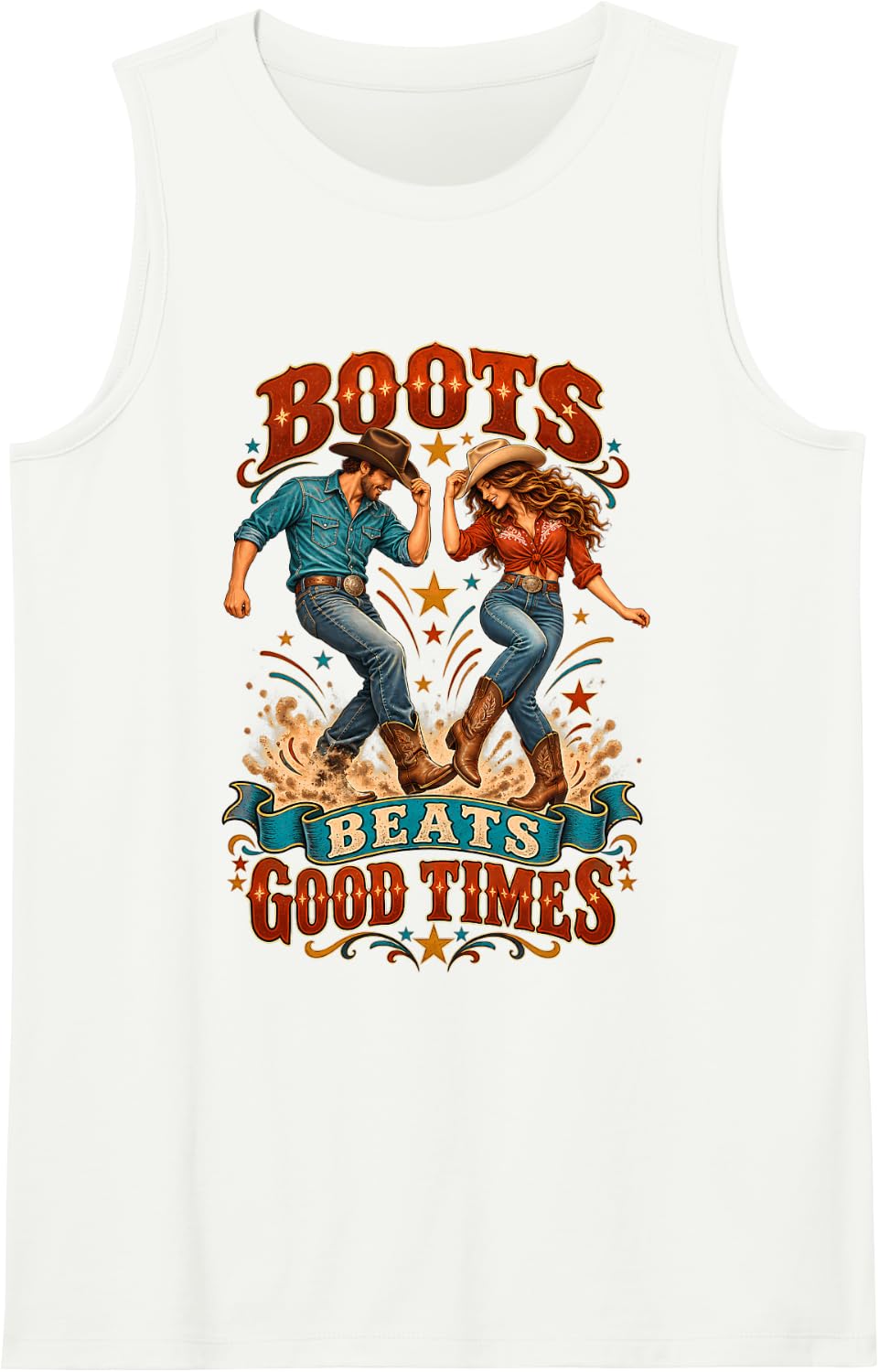 Boots Beats Good Times Line Dance Western Dance Sleeveless Tank Top - White