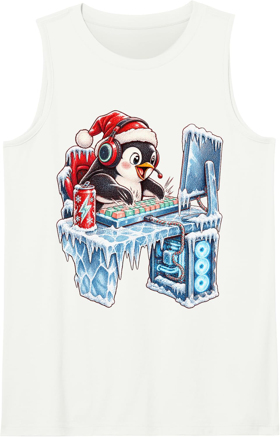 Cute Arctic Penguin Christmas Mechanical Keyboard Player Sleeveless Tank Top - White