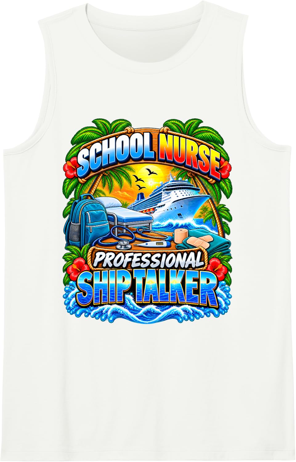 School Nurse Professional Ship Talker Cruise Vacation Sleeveless Tank Top - White