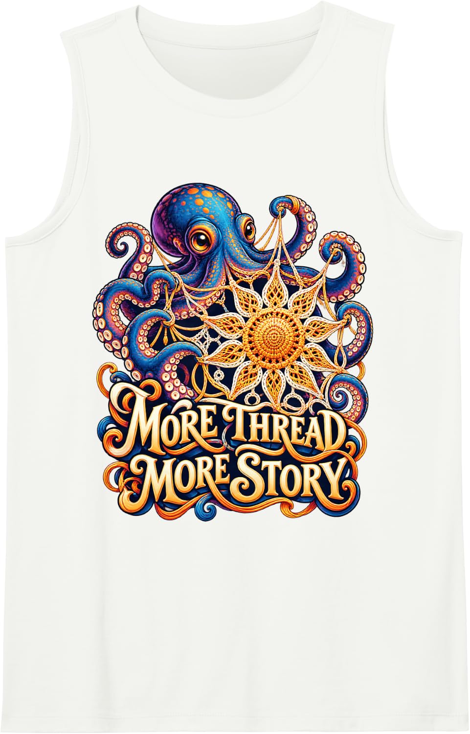 Octopus Crochet More Thread More Story Fiber Art Sleeveless Tank Top - White