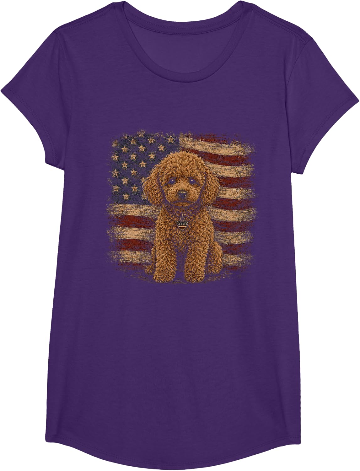 American Flag Toy Poodle Artwork Graphic T-Shirt - Girls Purple