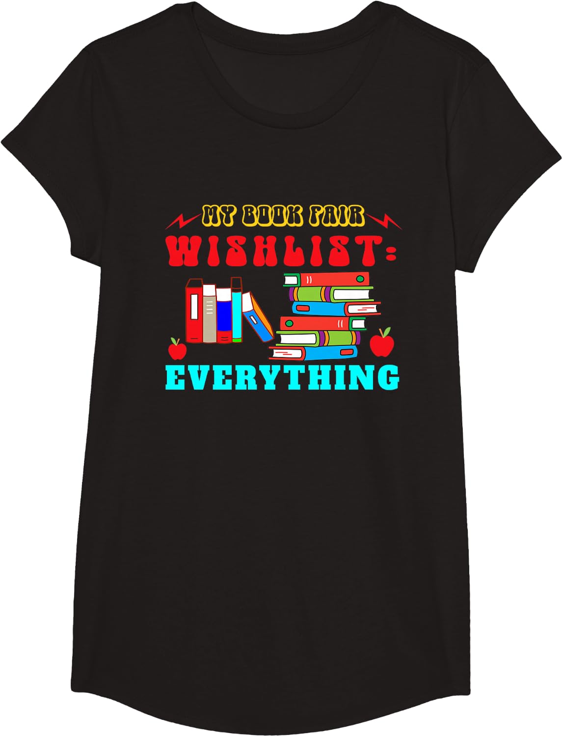 Book Fair Bookworm Reading Avid Reader T-Shirt - Girls Black