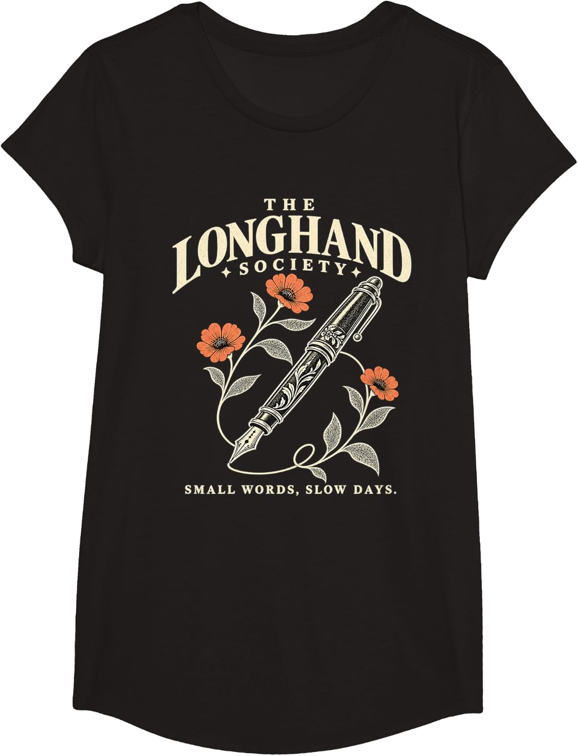 Longhand Society Poetcore Writer Analogue Writing Journaling T-Shirt - Girls Black