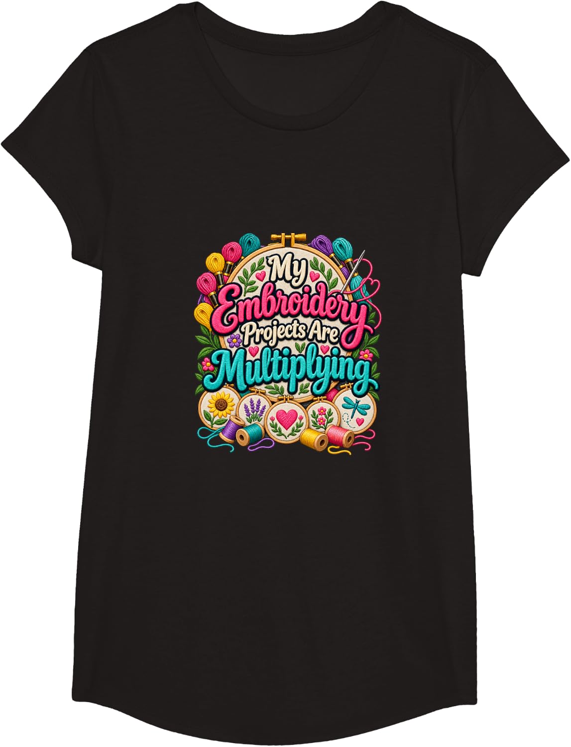 My Embroidery Projects are Multiplying Funny Stitching T-Shirt - Girls Black