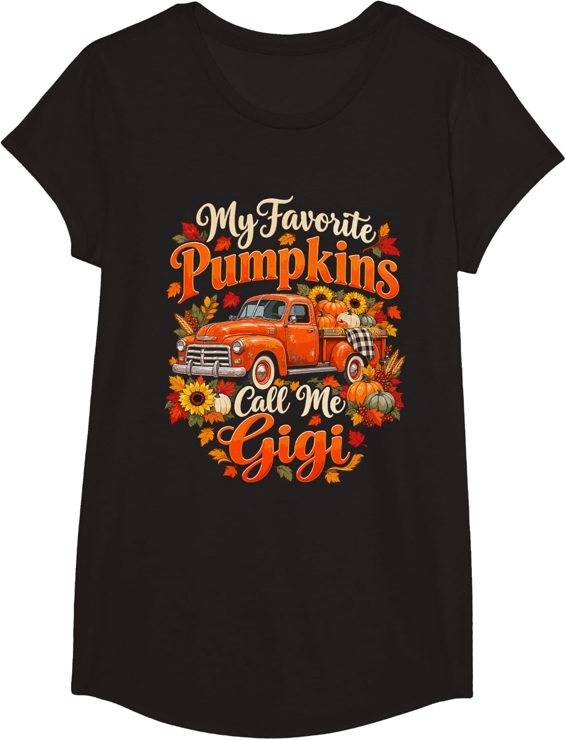 My Favorite Pumpkins Call Me Gigi Graphic T-Shirt - Girls Black