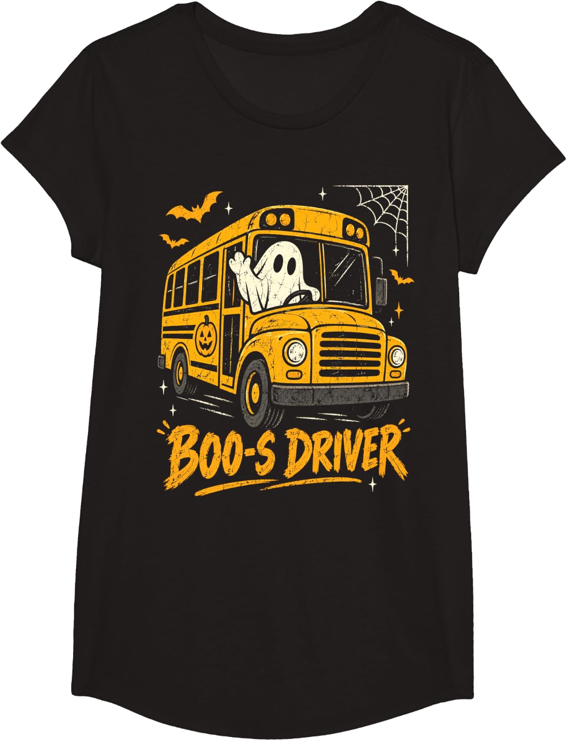 Halloween Boo-s Driver Ghost School Bus Driver Costume T-Shirt - Girls Black