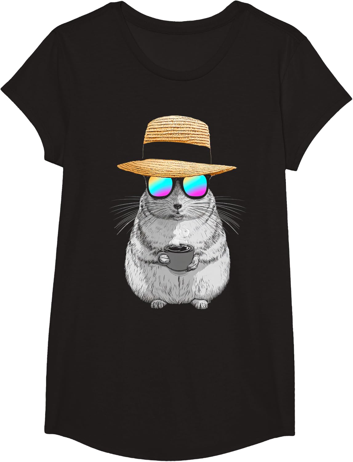 Chinchilla Lover Print T-Shirt - Girls Black