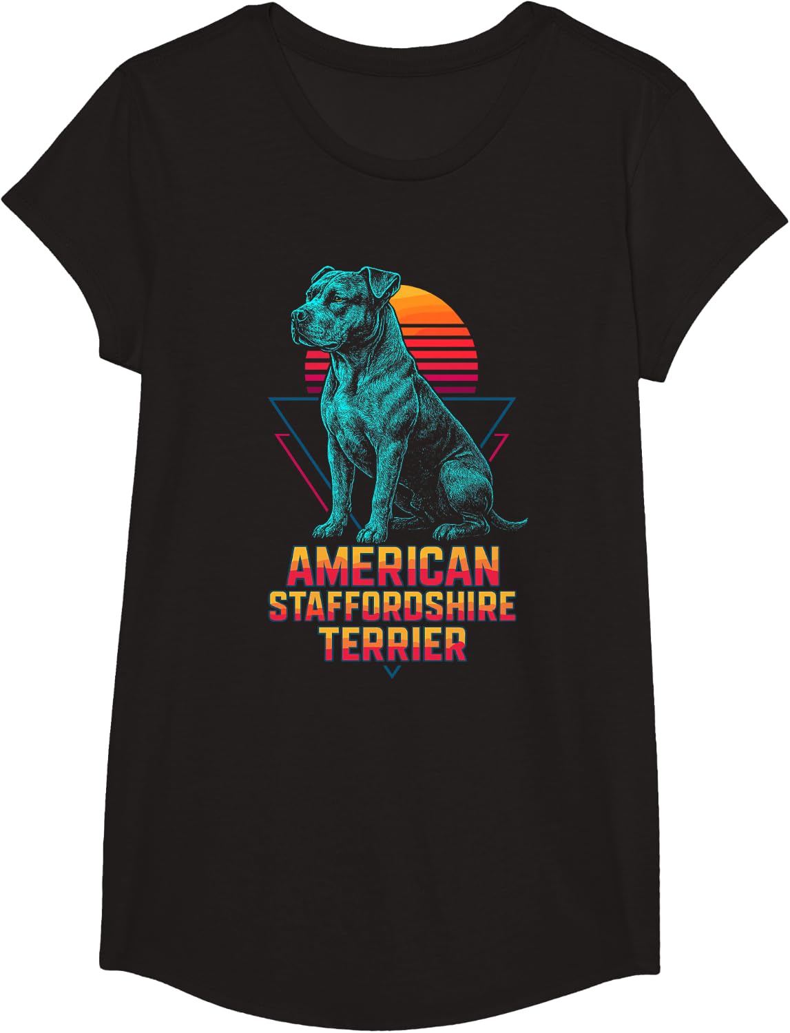 Retro American Staffordshire Terrier T-Shirt - Girls Black