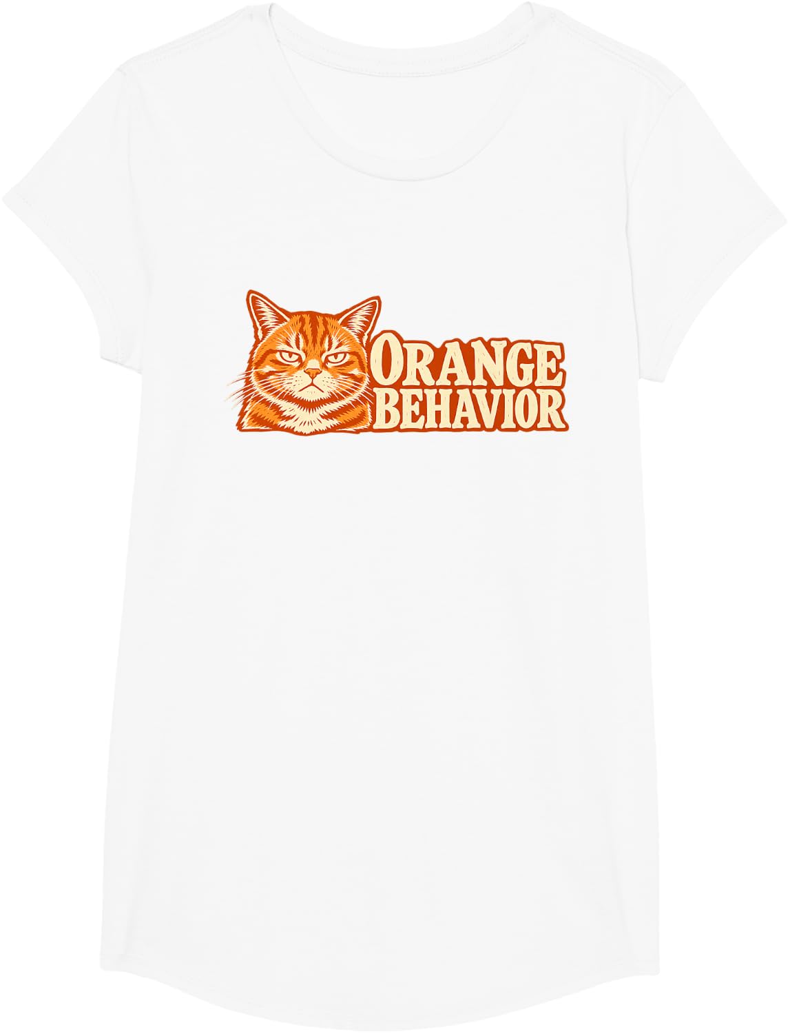 Orange Behavior Funny Ginger Cat Attitude T-Shirt - Girls White