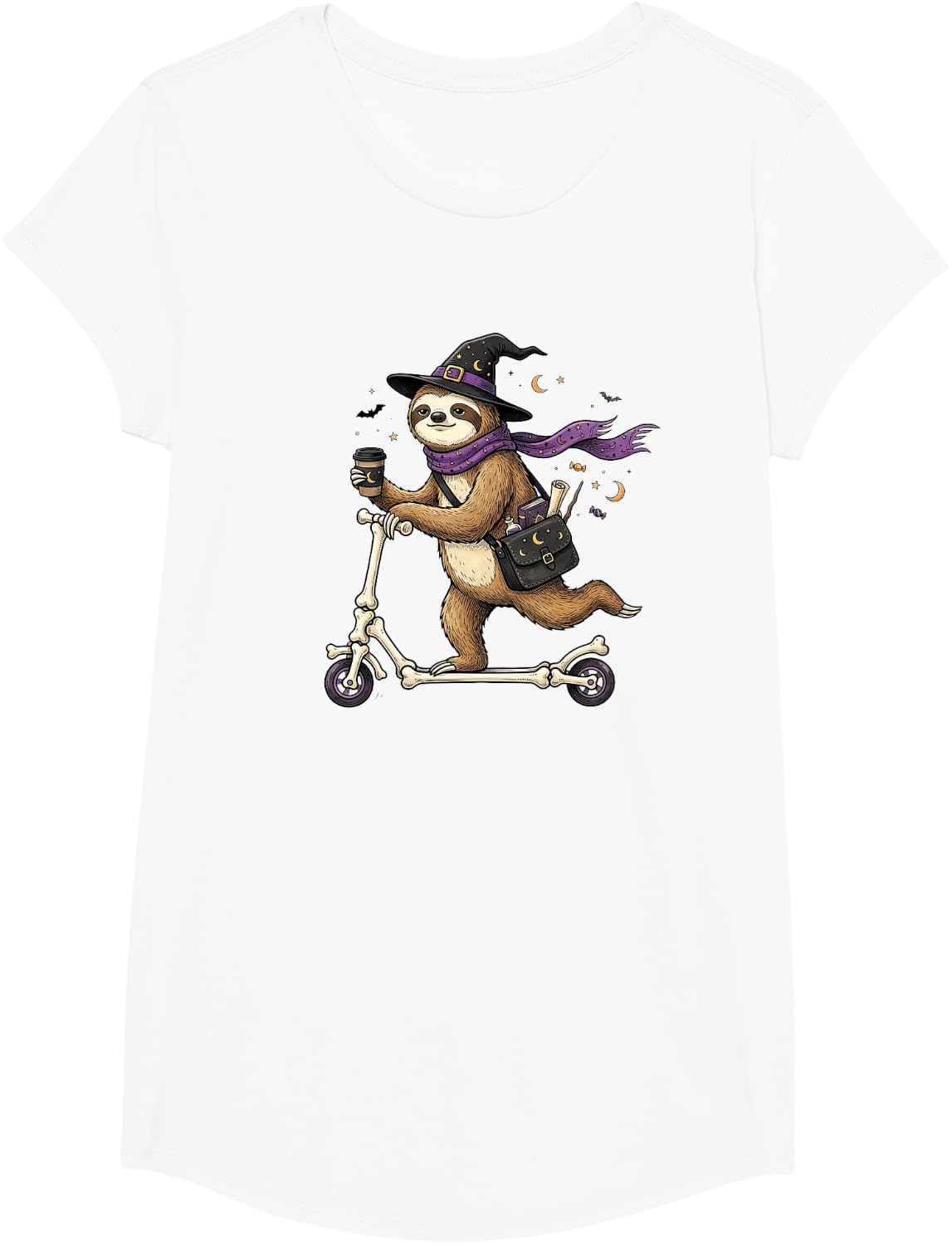 Sloth Scooter Witch Halloween Kids Mens Womens T-Shirt - Girls White