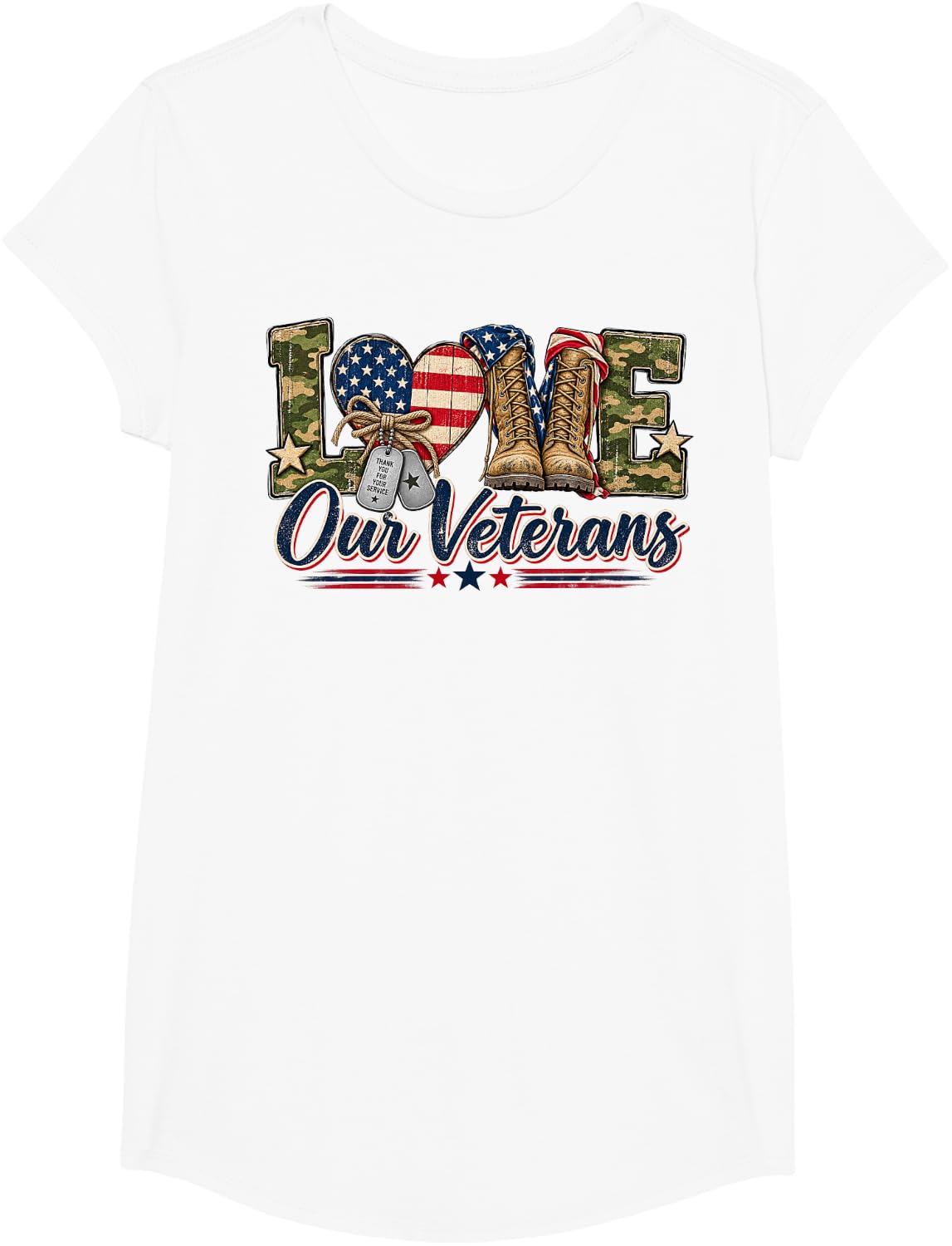 Love Our Veterans Patriotic Veteran of The United States T-Shirt - Girls White
