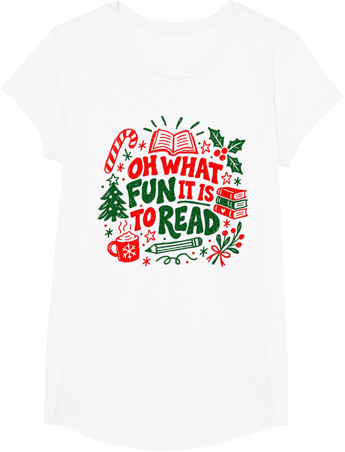 Christmas Teacher School Librarian Oh What Fun It is to Read T-Shirt - Girls White
