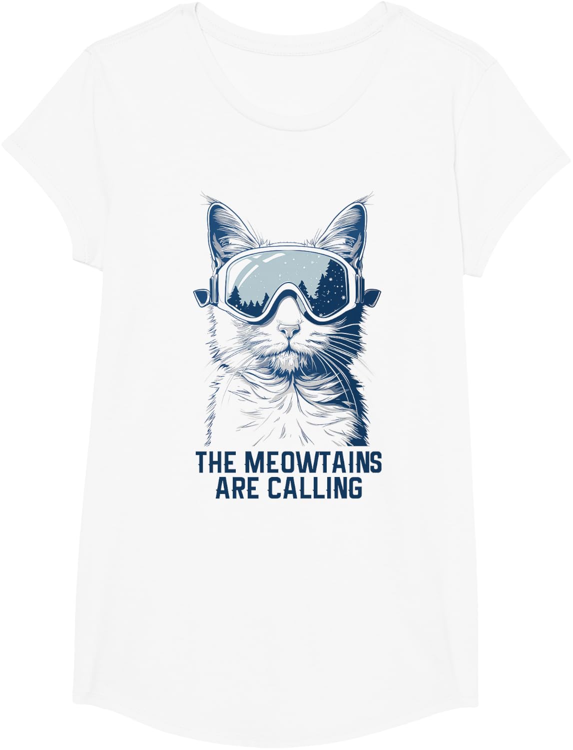 Ski Snowboard Cat Funny The Meowtains Are Calling Skiing T-Shirt - Girls White