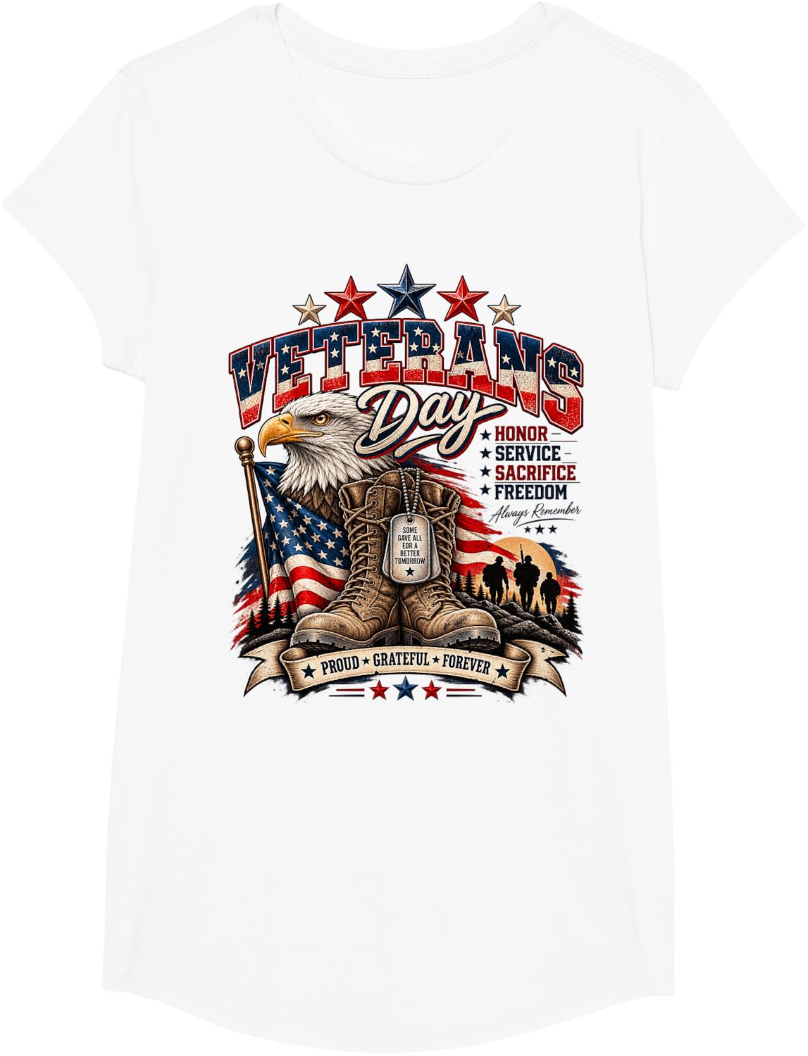 Veterans Day Veteran of The United States Army Eagle US Flag T-Shirt - Girls White