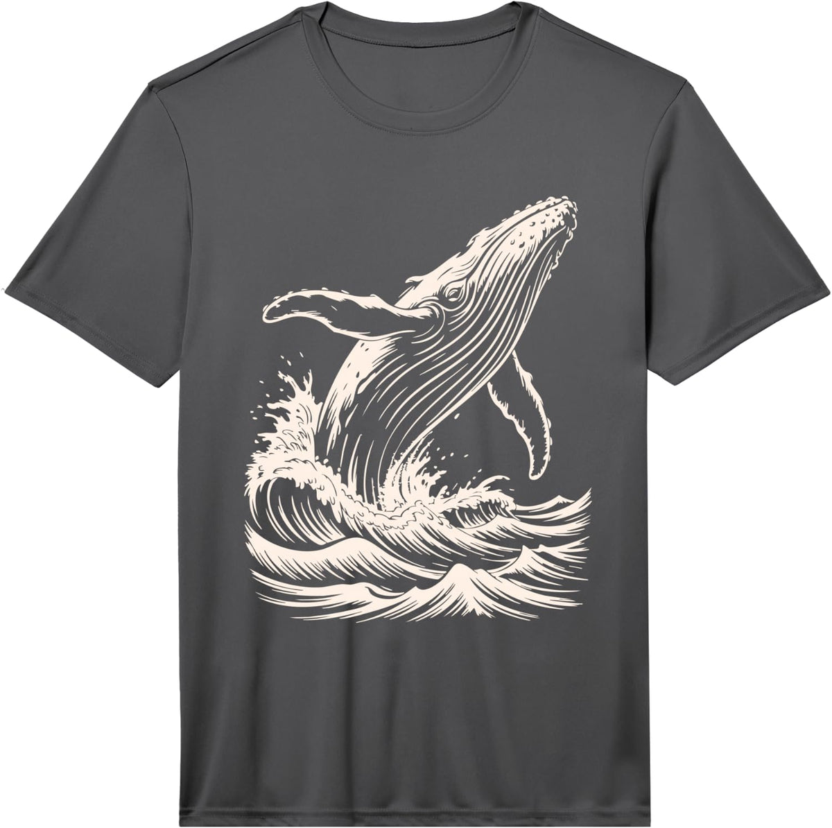 Mens Breaching Humpback Whale Ocean Marine Life Lover Performance T-Shirt - Asphalt Grey