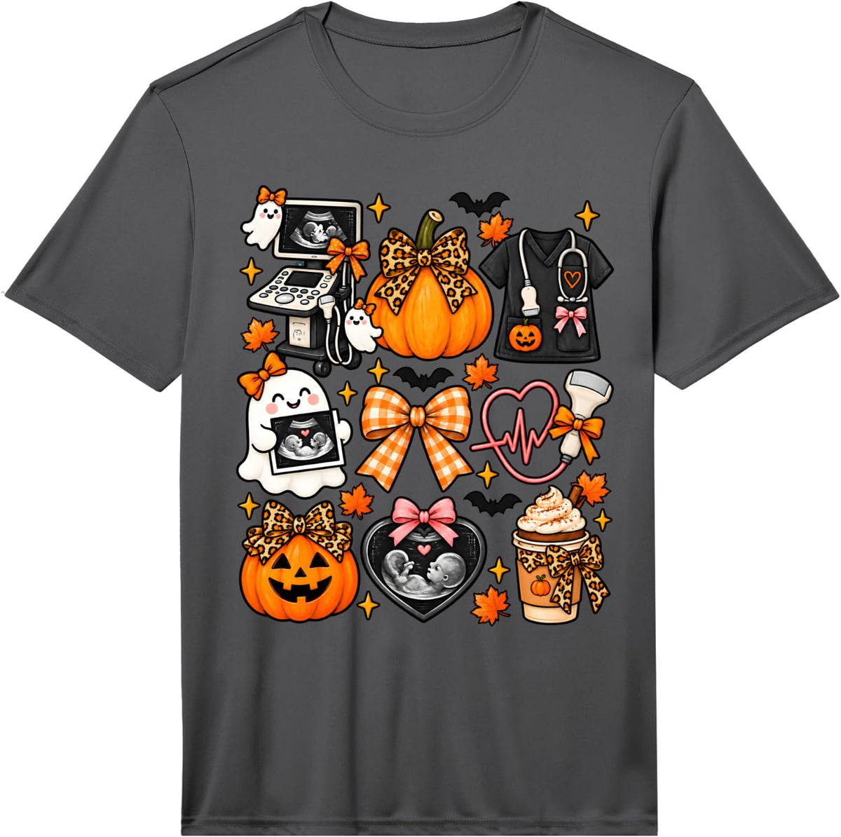 Sonographer Halloween Pumpking Fall Sonography Ultrasound Performance T-Shirt - Asphalt Grey