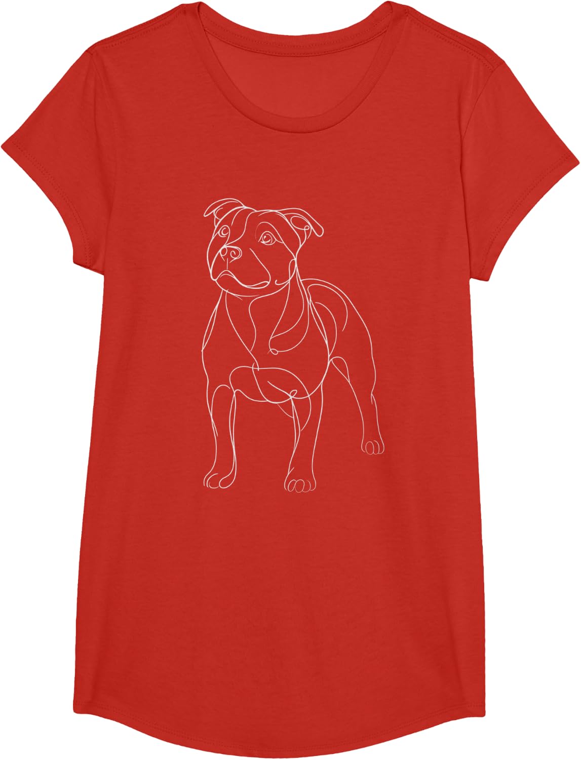 Line Art Staffordshire Bull Terrier Staffy Terriers T-Shirt - Girls Red