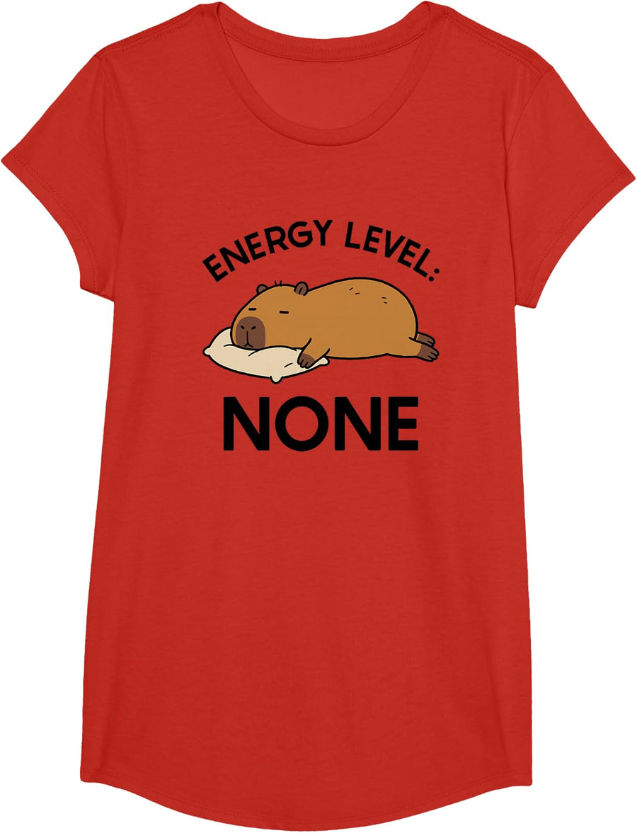 Energy Level None Funny Lazy Sleeping Stay Home Capybara T-Shirt - Girls Red