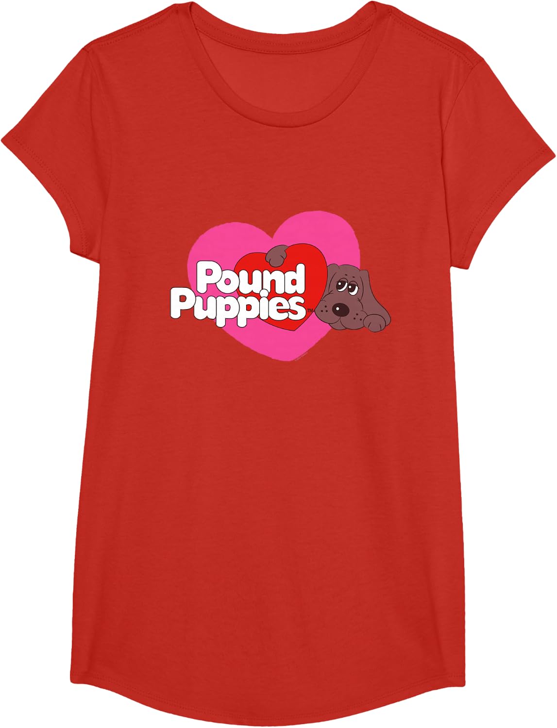Pound Puppies Valentine's Day Cute Dog Heart Shape Big Logo T-Shirt - Girls Red