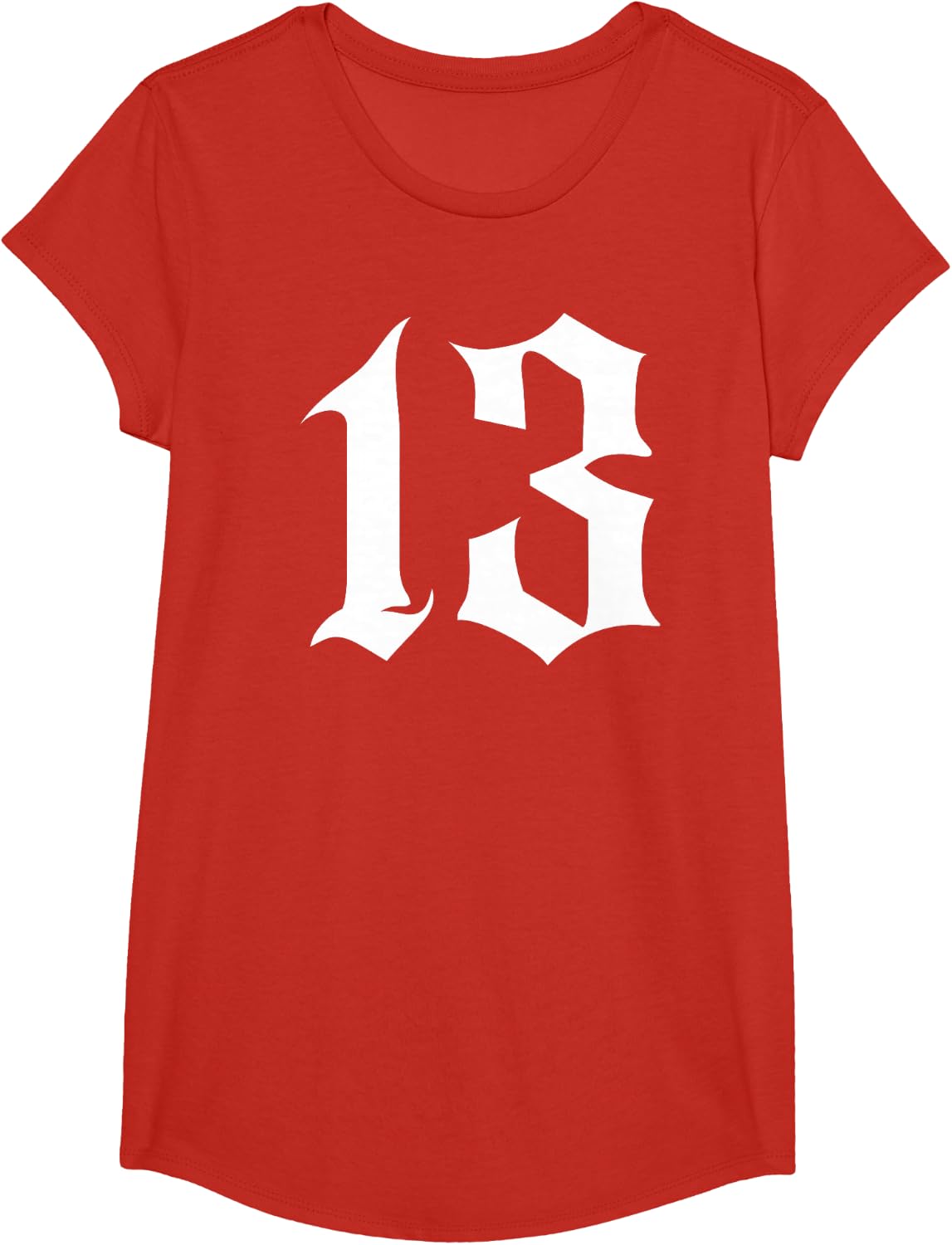 Old English Number 13 or Thirteen T-Shirt - Girls Red