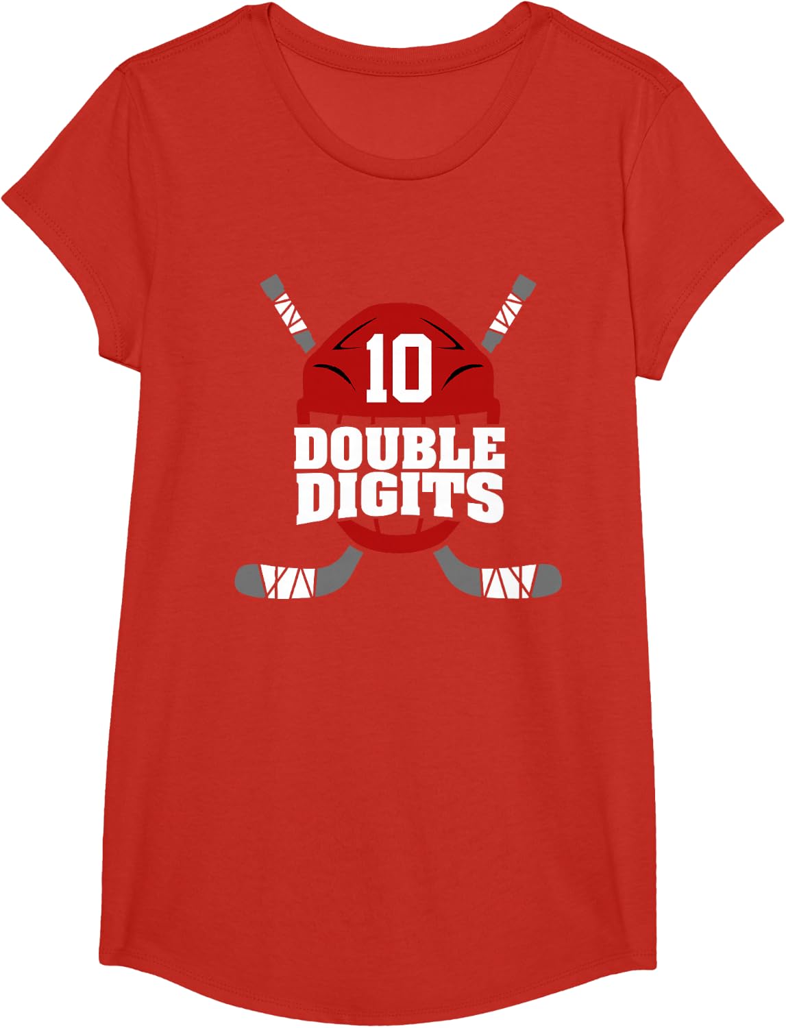 Double Digits 10 Year Old Boy Hockey 10th Birthday T-Shirt - Girls Red