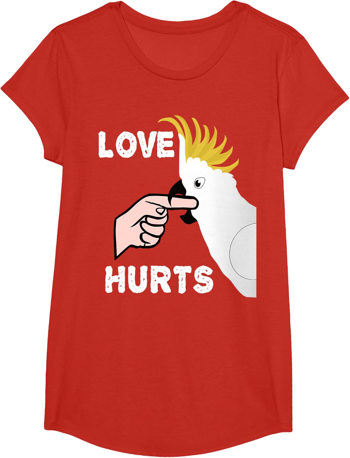 Love Hurts Cockatoo Parrot T-Shirt - Girls Red