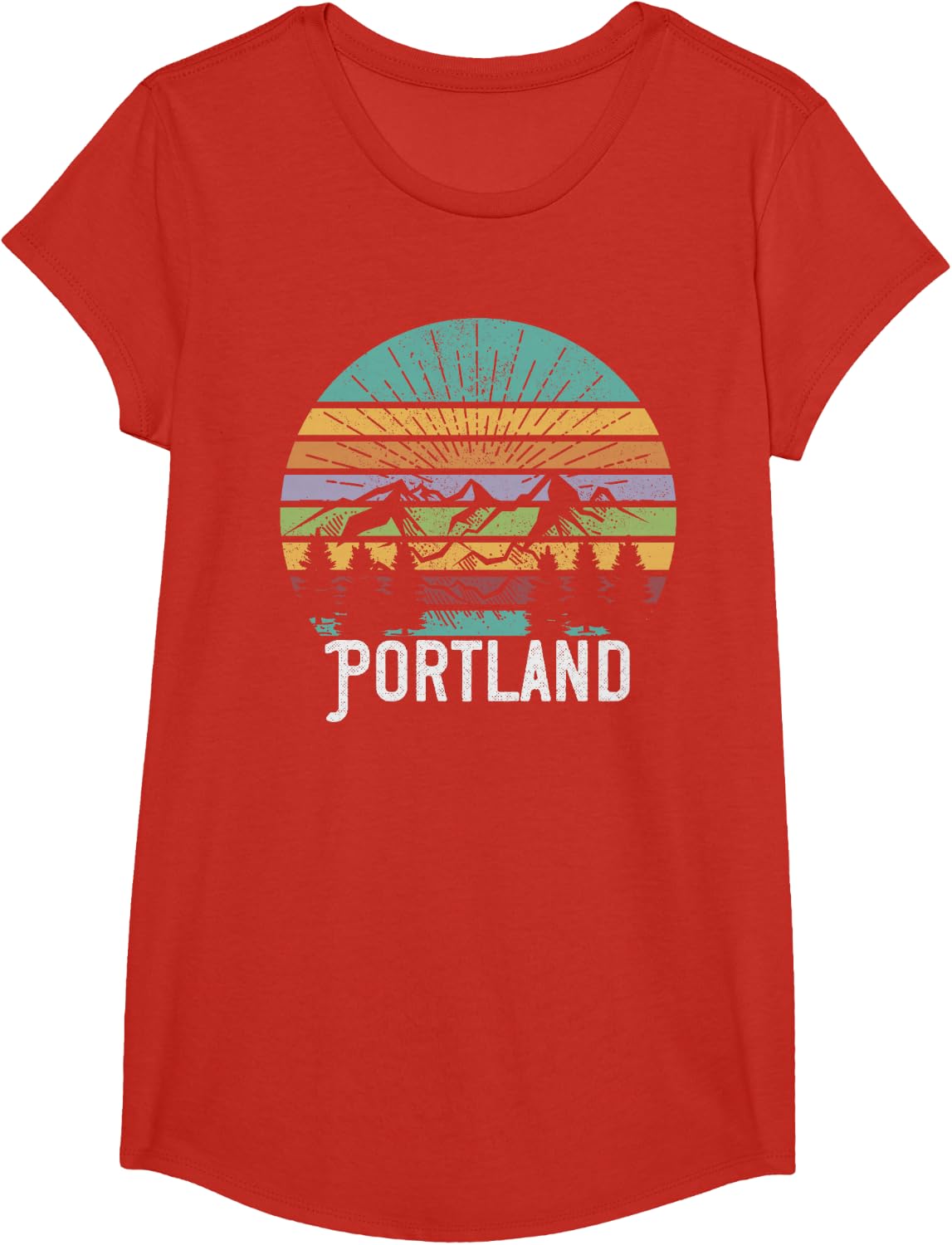 PORTLAND OREGON Vintage Mountain 70's 80's Retro Gift T-Shirt - Girls Red