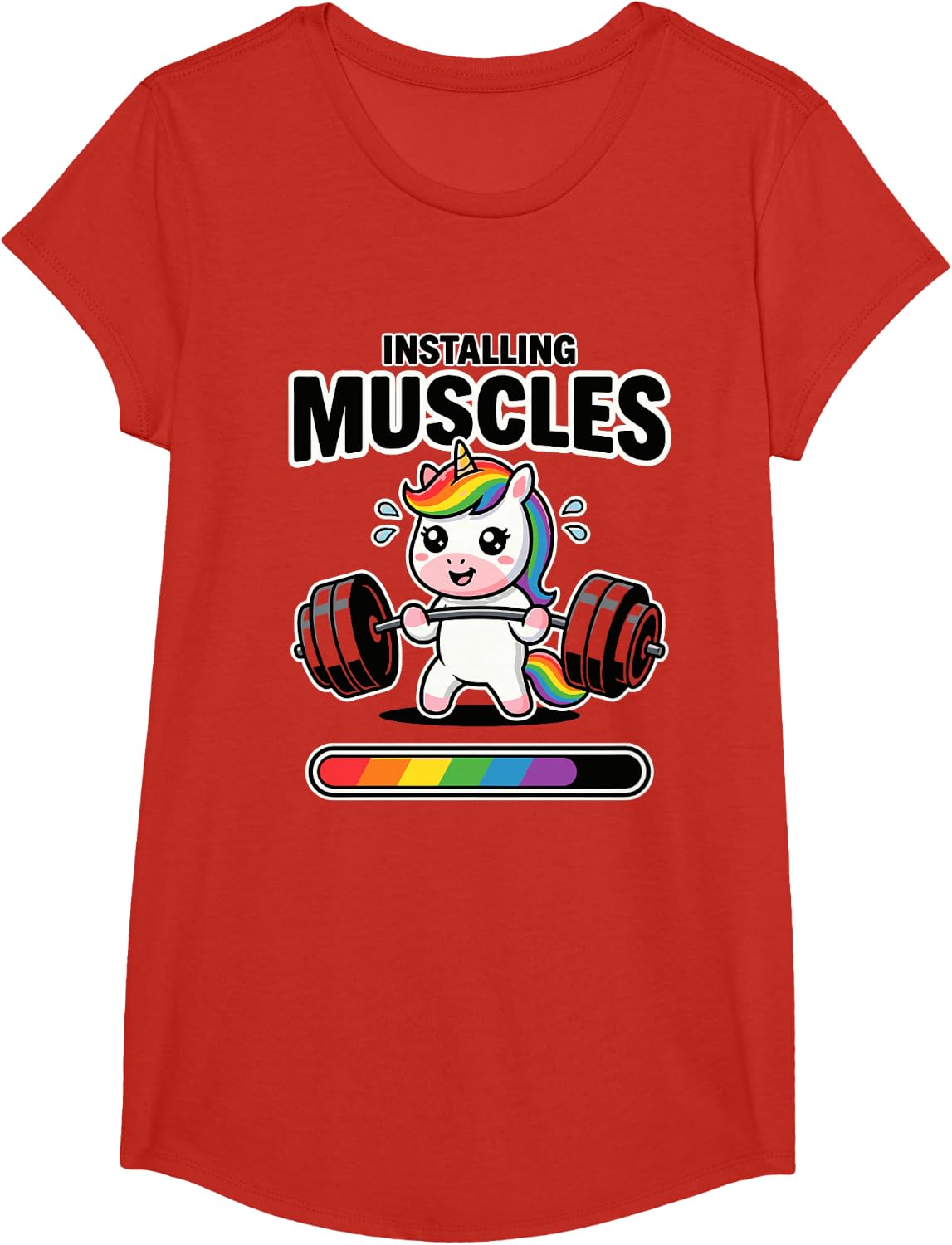 Cute Unicorn Weightlifting Workout Nerdy Gym Funny T-Shirt - Girls Red